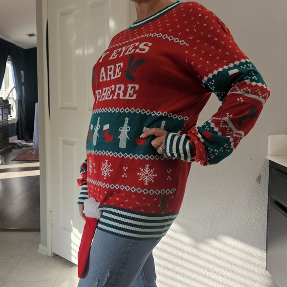Mens XL Tipsy Elves My Eyes Are Up Here Beer Holder Christmas Ugly Sweater Fun. - Picture 1 of 9